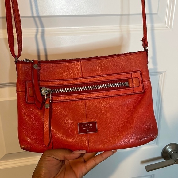 Fossil Handbags - Fossil Red Orange Leather Crossbody